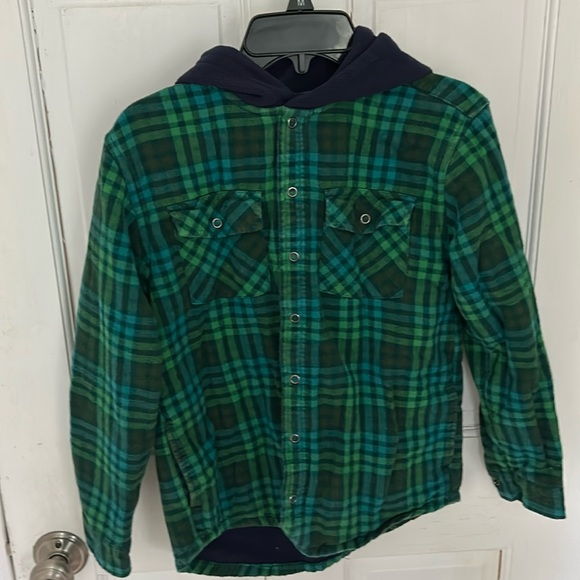 LL bean fleece lined hooded flannel . Gently worn - Picture 1 of 3